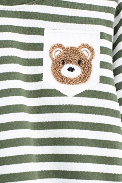 Cansın Mini Green Boy's 2-Piece Set with Raised Teddy Bear Embroidery 22700