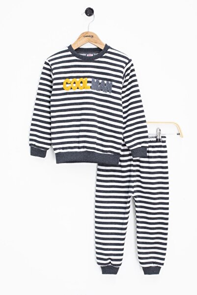 Cansın Mini Gray Boy's Letter Embroidered Embroidered 2-Piece Set 22705