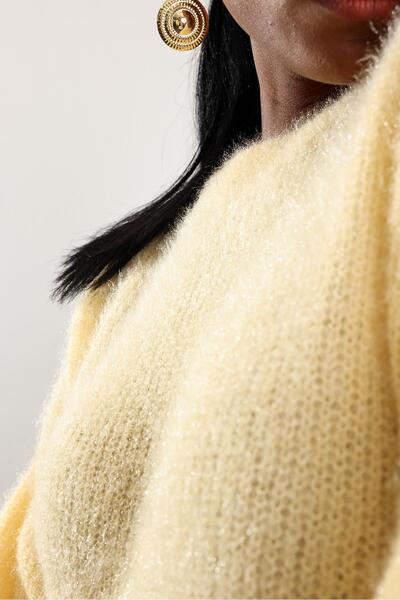 5in1Canpolat Yellow Crew Neck Furry Sweater
