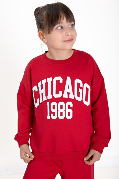 Cansın Mini Κόκκινο σετ αθλητικής φόρμας για κορίτσια με ρίγες Chicago 22742