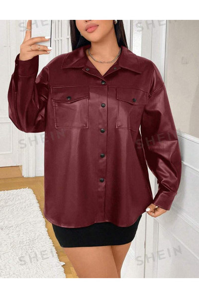 Sheya Curve+ faux leather jacket, cherry red