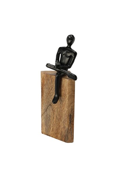 Gift Design Statuetă decorativă, pe lemn, figură minimalistă neagră, meditație și echilibru, 23 cm