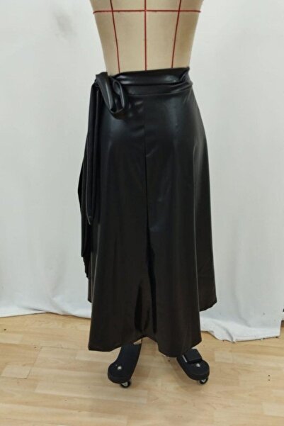 Mossta Fusta midi din piele cu șireturi - Negru