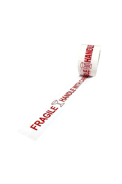 MARKQ [لفافة واحدة] شريط هش - 48 مم × 60 ياردة بمقبض شديد التحمل مع شريط تحذيري للتغليف