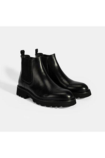 Desa Men's Black Leather Boots with Rubber Detail