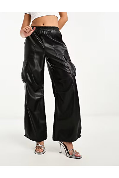 Miss Selfridge faux leather trousers, black