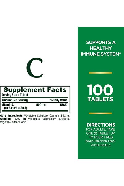 Nature's Bounty Vitamin C Supplement, 500 mg, 100 Tablets