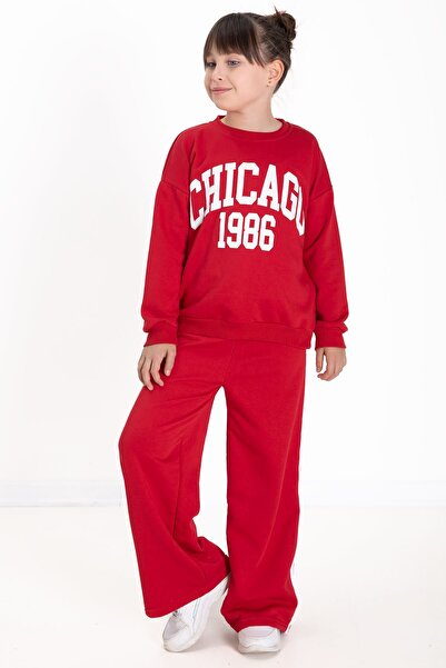 Cansın Mini Κόκκινο σετ αθλητικής φόρμας για κορίτσια με ρίγες Chicago 22742