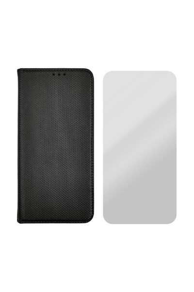 Optim Solution Set Folie si Husa Flip tip carte pentru Xiaomi 13 Pro, Piele PU, Inchidere Magnetica, Negru