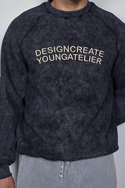 ablukaonline Ανδρικό φούτερ με στάμπα με κείμενο Oversize Μαύρο