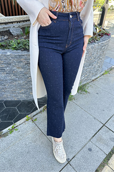 İKOL Taşlı Bootcut Denim Pantolon - Lacivert