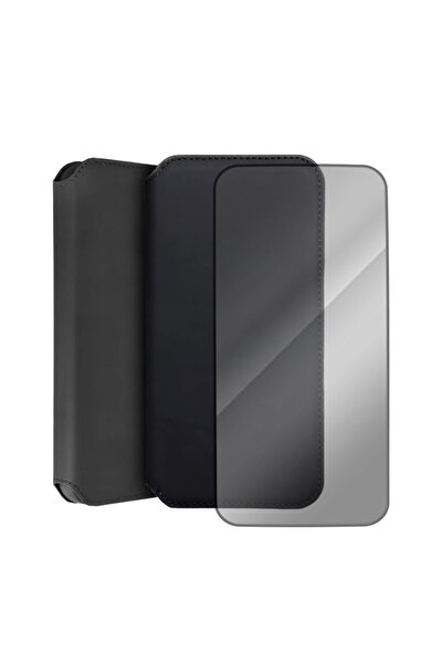 Optim Solution Set Husa Flip si Folie Sticla 5D pentru Samsung Galaxy A53 5gd, Design elegant, Negru