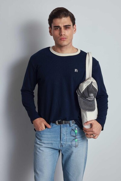 ablukaonline Ανδρικό φούτερ με λεπτομέρεια αντίθεσης Oversize Basic Σκούρο Μπλε