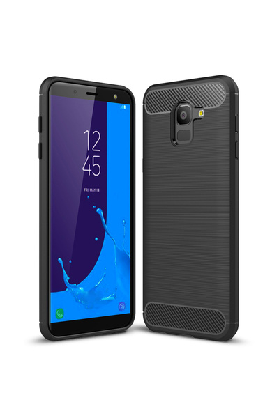 Optim Solution Husa Carbon Resistance pentru Samsung Galaxy J6 2018, Fiber Design, Anti-Soc, Negru Titan