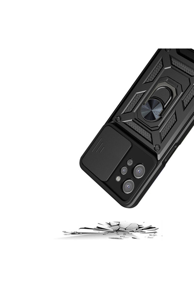 Optim Solution Husa cu protectie camera pentru Realme C31, Armor Ring, Lens Cover, Negru
