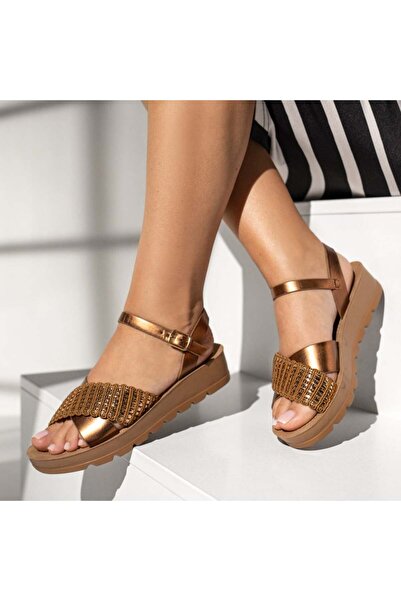 Modlet.ro Women's dark gold platform sandals MOD13896