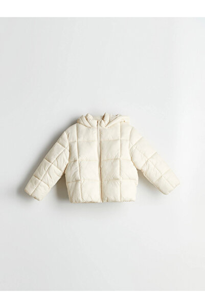 LC Waikiki LCW Kids Ecru Palton puf pentru fete cu glugă