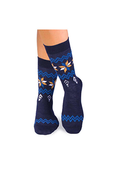 Pirin Hill Wool Socks with Snowflakes Dark Blue