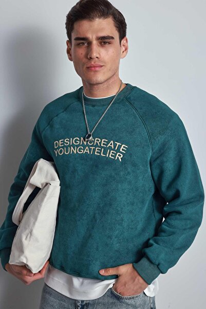 ablukaonline Ανδρικό φούτερ με στάμπα με κείμενο Oversize Πράσινο