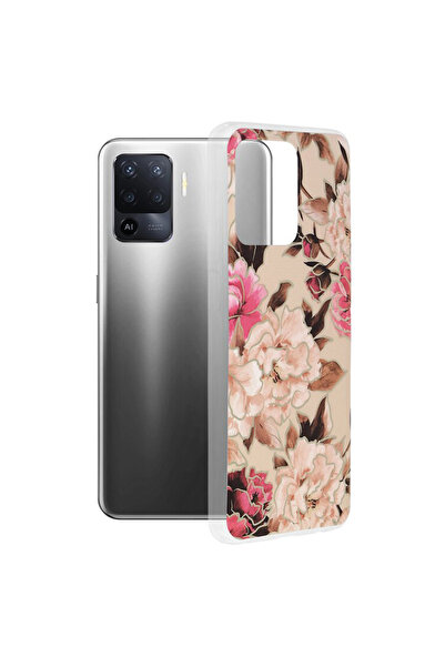 Optim Solution Husa din Silicon pentru OPPO Reno5 Lite / A94 4G / F19 Pro, Floral Print, New Design, Nude