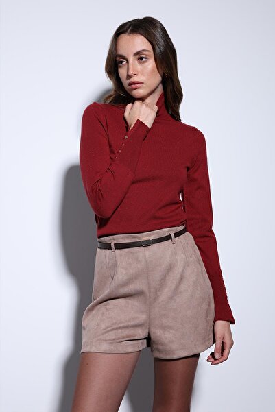 Antioch Burgundy High Neck Knit Sweater