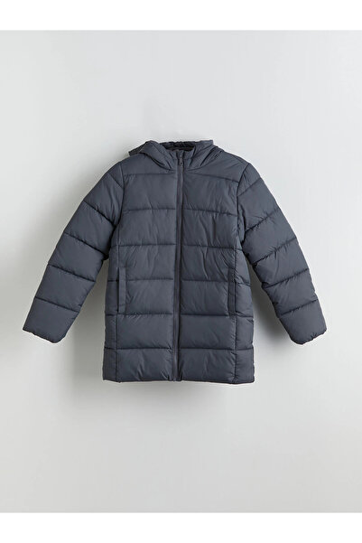 LC Waikiki Palton puf pentru băiat LCW Kids, gri cu glugă
