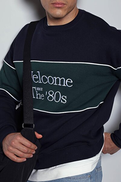 ablukaonline Чоловічий оверсайз-светр з вишивкою та блоковими деталями, синій