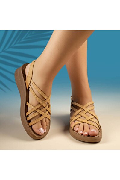BMoD Sandale bej cu platformă pentru femei MOD13681