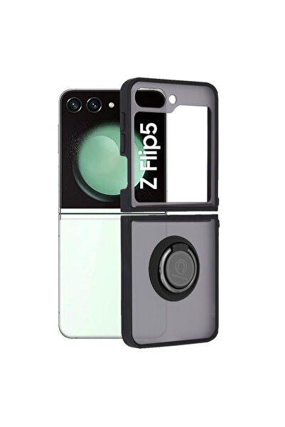 Optim Solution Husa din silicon pentru Samsung Galaxy Z Flip5/ Flip 5, Ring Holder, Protectie Camera, Negru