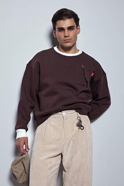 ablukaonline Мъжка суитшърт с контрастни детайли, кафяв