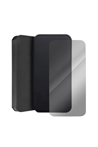 Optim Solution Set Husa Flip si Folie Sticla 2.5D pentru Samsung Galaxy A53 5g, Design elegant, Negru