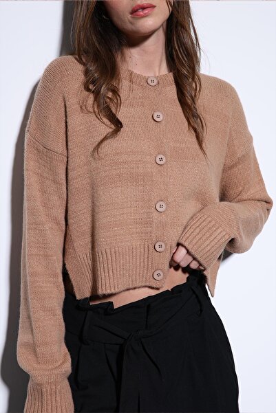 Antioch Beige Slit Knitwear Women's Sweater