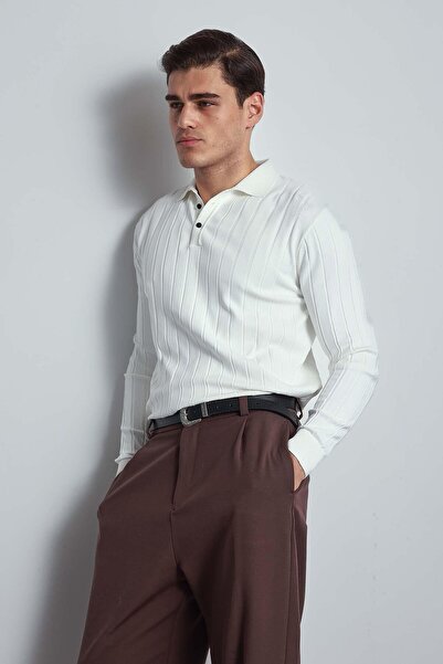 ablukaonline Чоловічий Slim Fit Premium Тканина Поло з коміром на ґудзиках Светло-бежевий