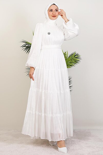 GİYZAMİLA Aydeniz Broş Abiye Beyaz