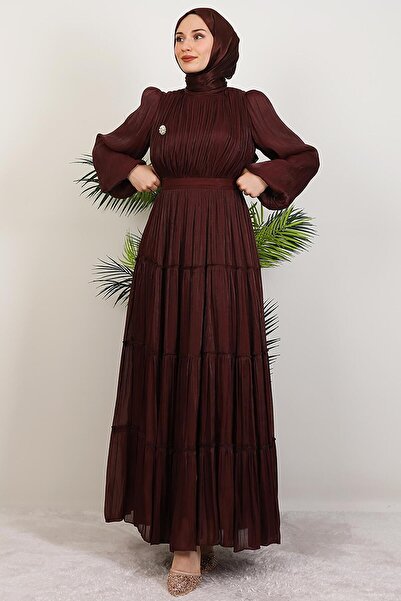 GİYZAMİLA Aydeniz Broş Abiye Gül Kahve