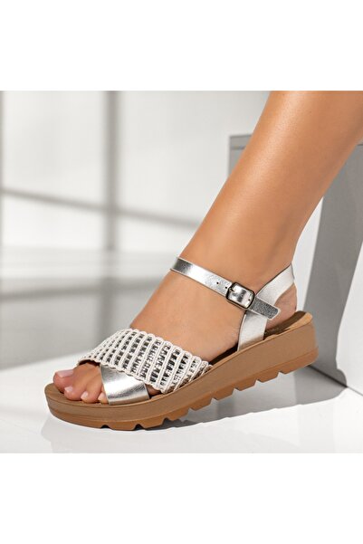 BMoD Sandale argintii cu platformă pentru femei MOD13896