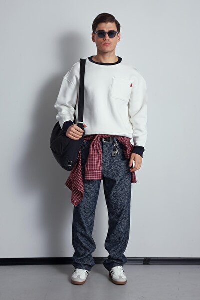 ablukaonline Чоловічий оверсайз-светр з контрастними деталями, білий