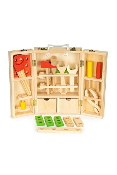 Ecotoys Tool kit, wood, 10 accessories, multicolor