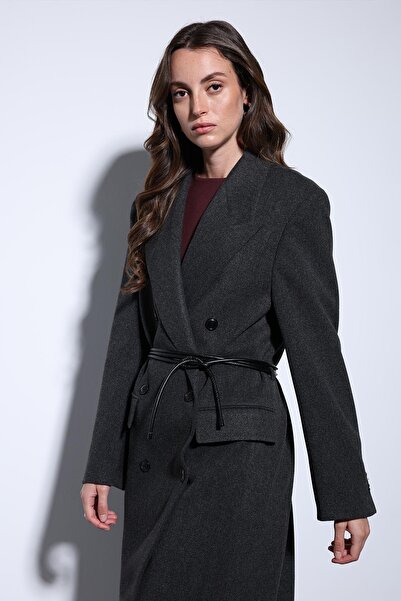 Antioch Anthracite Belted Double-Breasted Women's Coat