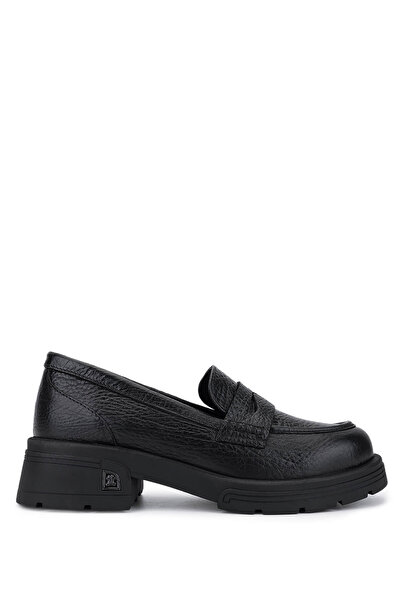 Tamer Tanca Women's Genuine Leather Black Jumbo Loafer Shoes