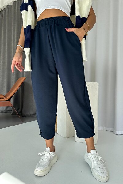 Mine Tan Butik Модальні штани з застібкою на штанині для жінок - сині