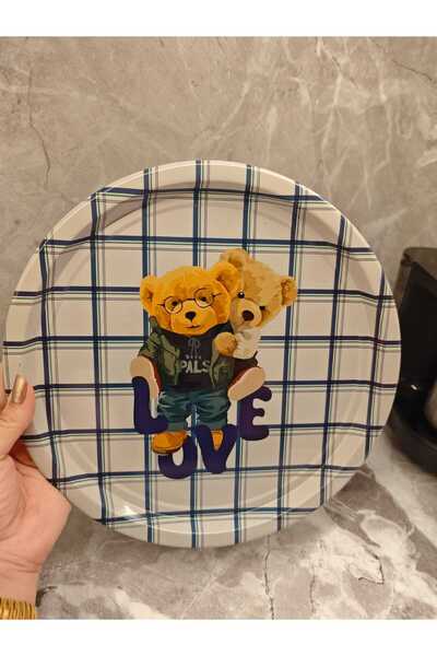 ENAVM Teddy bear ayı desenli pinterest model metal sunum ve kahve tepsisi 28 cm