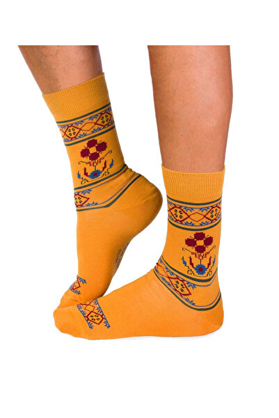 Pirin Hill Wool Socks with Traditional Motifs Ochre