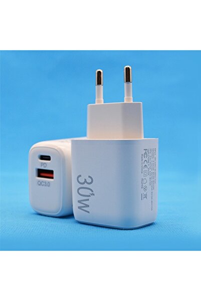 Flippy Φορτιστής γρήγορης φόρτισης, Flippy, διπλής θύρας USB-A, USB-C, ευρωπαϊκού προτύπου, 30W Q.C 3.0, λευκό