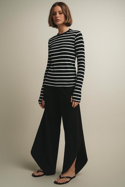 HAKKE Parmak Geçmeli Çizgili Ribana BLUZ