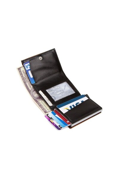 Newish Men's Black Leather Covered Shoulder and Hand Bag and Wallet Card Holder