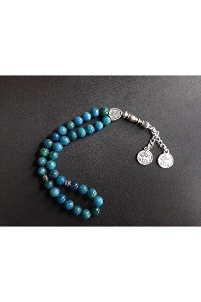 MRYart سبحة من حجر العقيق الطبيعي باللون الأزرق الداكن، 33 حبة، تصميم أنيق