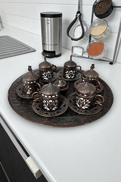 Yardımcı Bakır Since 1997 Coffee Set Set of 6 Coffee Cups Turkish Coffee Cup with Tray