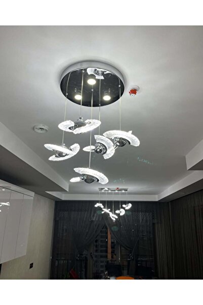 MİRLED AYDINLATMA “Kristal Halkalı LED Avize – 3 Kademeli Işık, Kumandalı, Modern Tavan Aydınlatma”