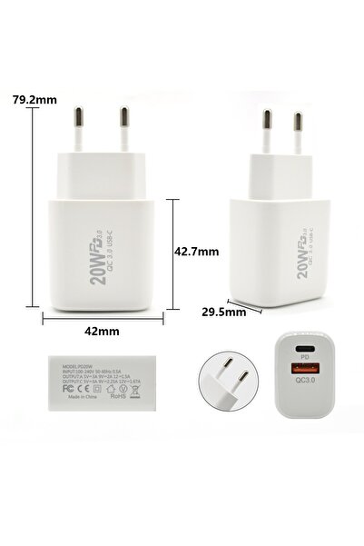 Flippy Φορτιστής γρήγορης φόρτισης, Flippy, διπλής θύρας USB-A, USB-C, ευρωπαϊκού προτύπου, 20W Q.C 3.0, λευκό